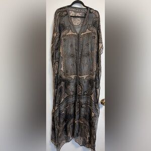 Sheer Silk Paisley Caftan in Black and Beige